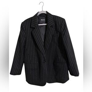 Madewell Black Pinstripe Wool Blend Single Button Blazer Size 12